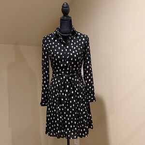 Black and White Polka Dot Flare Dress with Tie Waist
